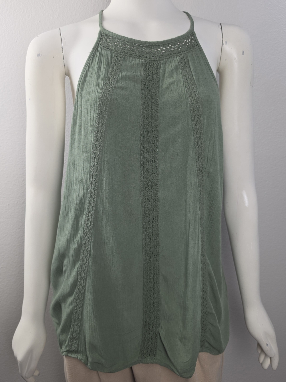 Mudd Sage Green Lace-Trim Halter Chemise